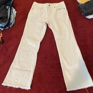 Cropped flare mid rise jeans, off white/cream color